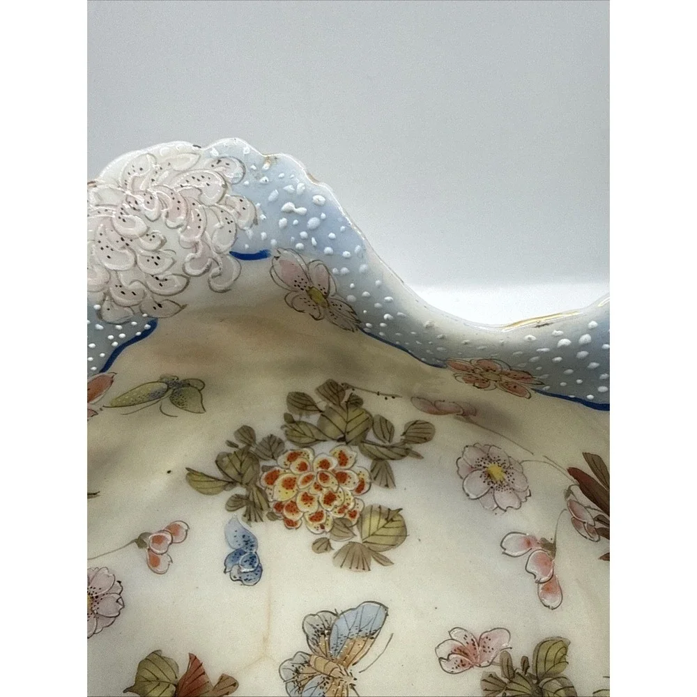 Vintage D&M NY Asian Style Porcelain Satsuma Cabbage Bowl Stamped Scalloped